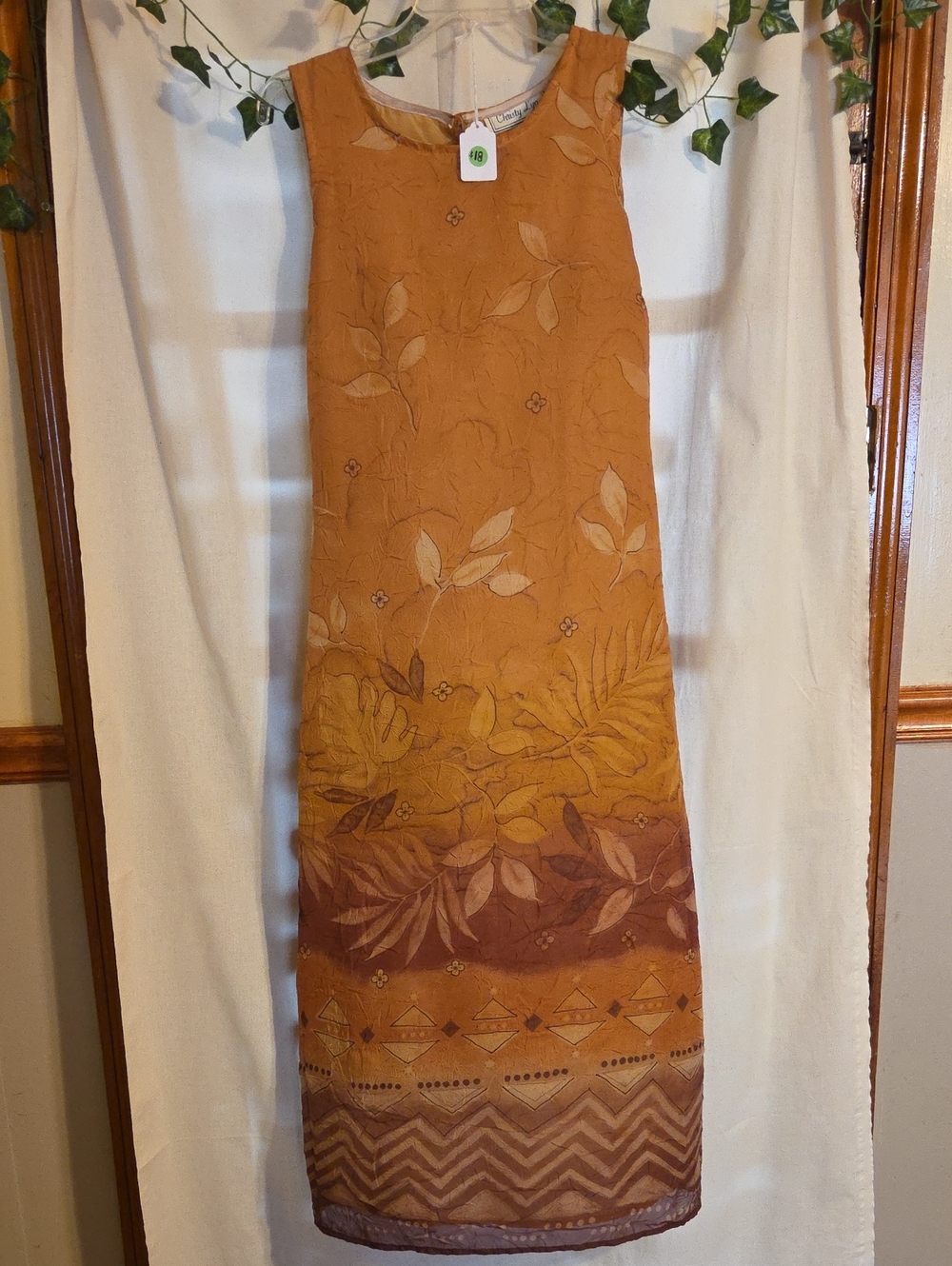Embroidered Botanical Maxi Dress in Ombré Mustard Brown